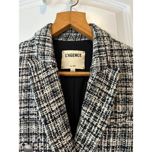L’AGENCE Kenzie Black & Ivory Tweed Double-Breasted Blazer Size 4 - Picture 5 of 11